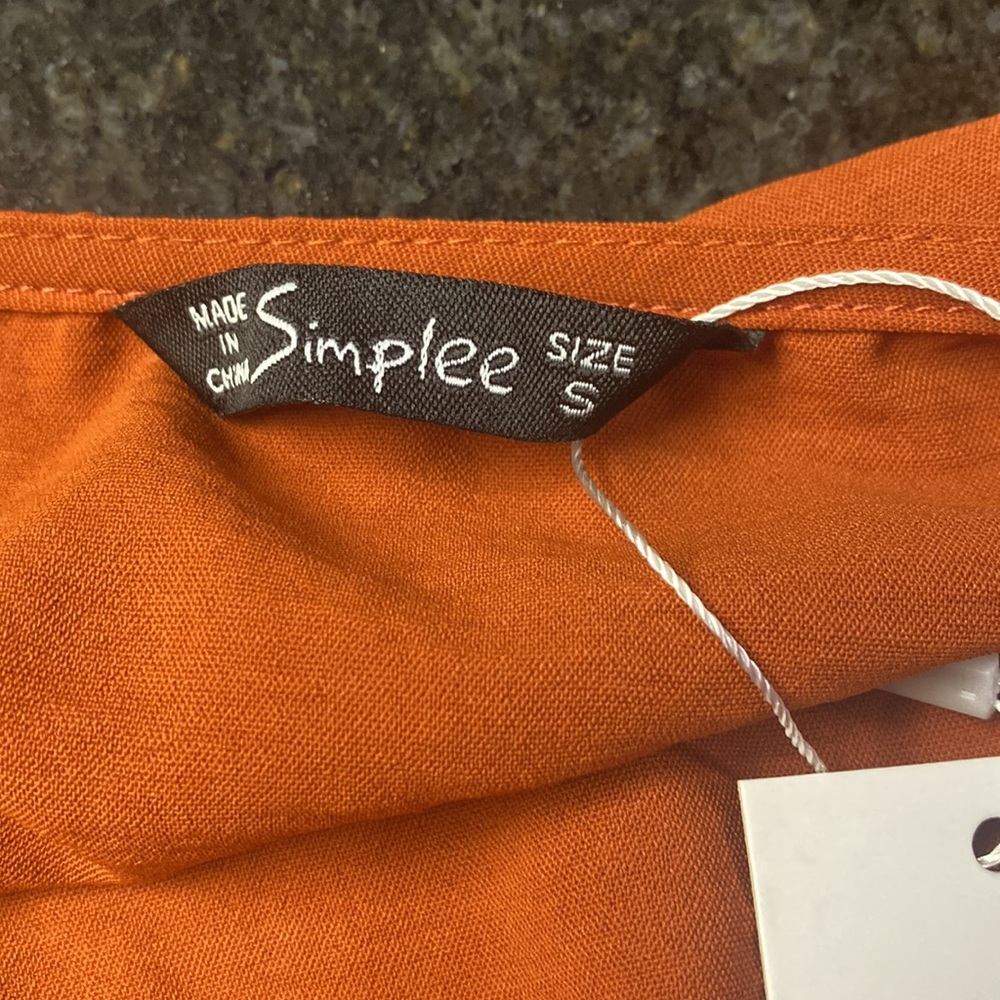 Simplee burnt orange v neck ruffle wrap long sleeve dress size small - Picture 9 of 11